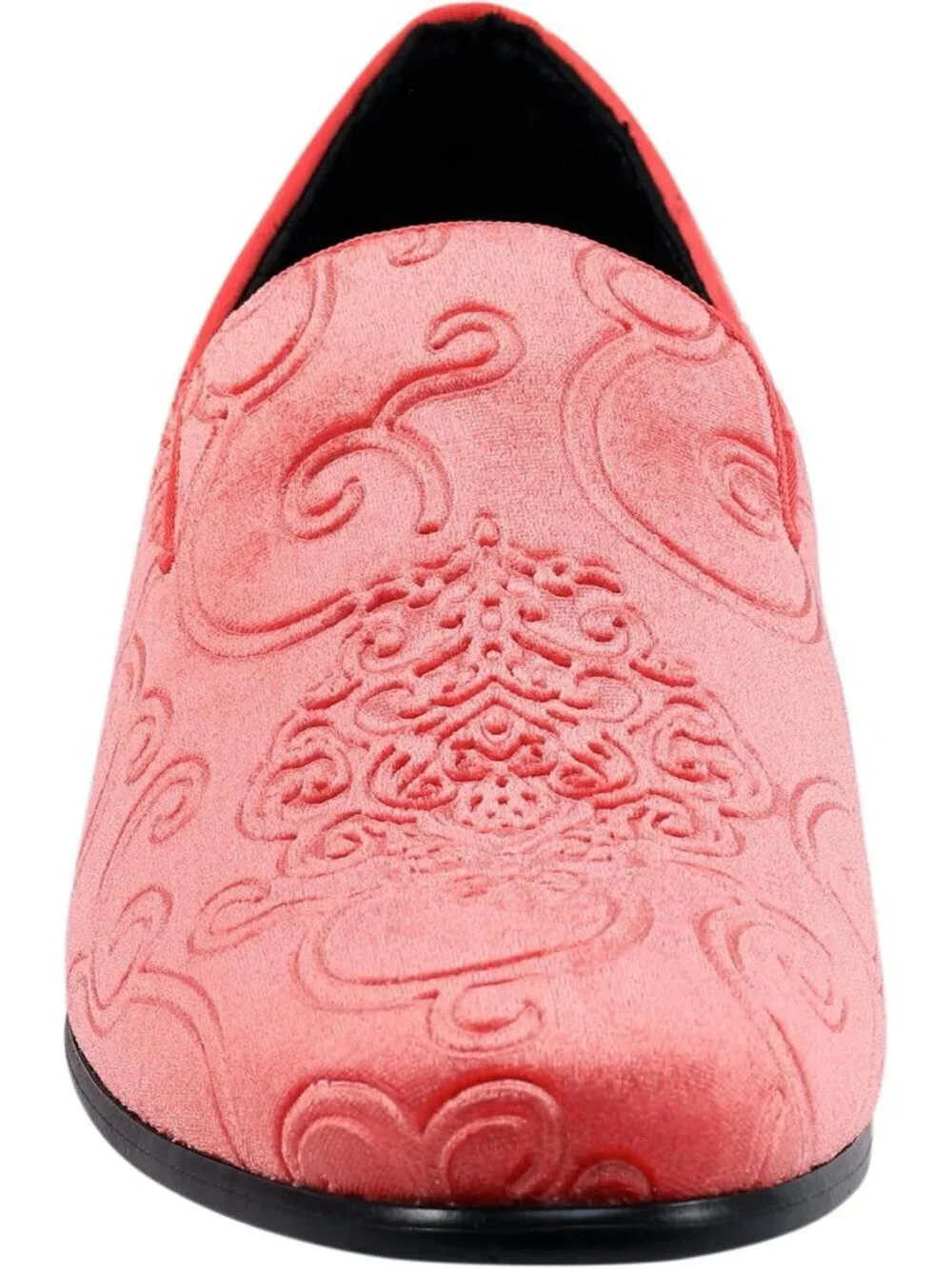 Amali Men's Coral paisley Embossed Velvet Loafer Satin Trim Slip On Tuxedo Shoes